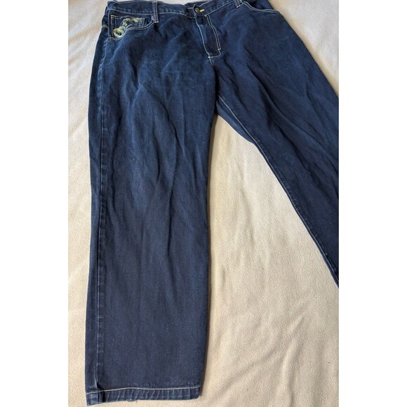 Raw Blue Denim Jeans Money Diamonds Graphic Embroidered Pockets Mens Size 42x34 - Picture 11 of 11